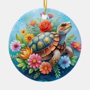 Blumenturtle Keramik Ornament