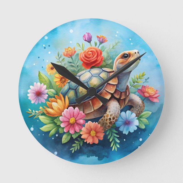 Blumenturtle Runde Wanduhr (Vorderseite)