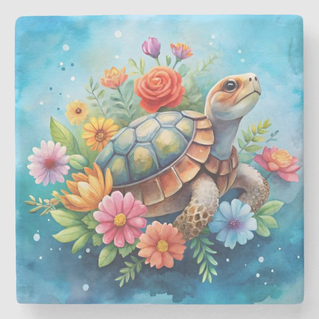 Blumenturtle Steinuntersetzer (Vorderseite)