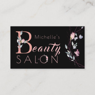 Blumentypografie Glitzer Pink Black Glam Salon Visitenkarte