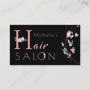 Blumentypografie Glitzer Pink Black Glam Salon Visitenkarte