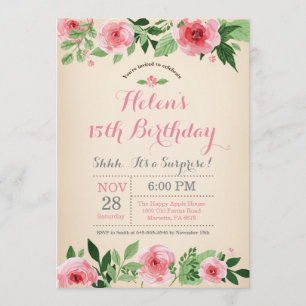 Blumenüberraschung 15. Geburtstag Einladung Rosa