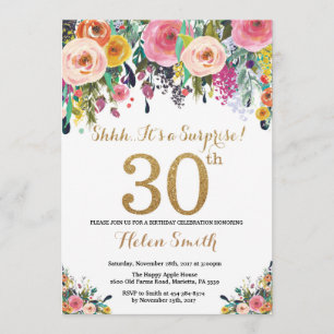 Blumenüberraschung 30. Geburtstag Einladung Gold