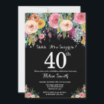 Blumenüberraschung 40. Geburtstag Einladung<br><div class="desc">Blumenüberraschung 40. Geburtstag Einladung für Frauen. Aquarellfarbene Blume Schwarzer Hintergrund. Rosa, Gelb, orange, Lila Blume. Erwachsener zum Geburtstag. 13. 15. 16. 18. 20. 21. 30. 40. 50. 60. 70. 80. 90. 100. Jedes Alter. Für weitere Anpassungen klicken Sie bitte auf die Schaltfläche "Anpassen" und verwenden Sie unser Designwerkzeug, um diese...</div>