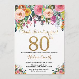 Blumenüberraschung 80. Geburtstag Einladung Gold