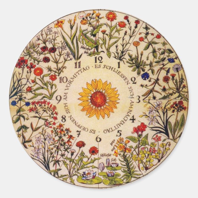 Blumenuhr-Blume-Uhr-Sticker Runder Aufkleber (Vorderseite)