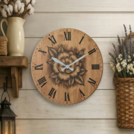 Blumenuhr im Rosenmuster | Rustikale Farmhaus-Deko Große Wanduhr