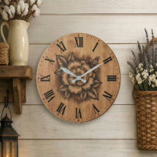 Blumenuhr im Rosenmuster   Rustikale Farmhaus-Deko Große Wanduhr