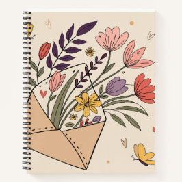 Blumenumschlag mit Frühlingsblumen und Schmetterli Notizbuch