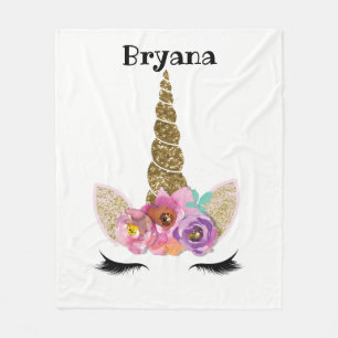 Blumenunicorn-GoldGlitzer-Girly Mädchen-Schein Fleecedecke