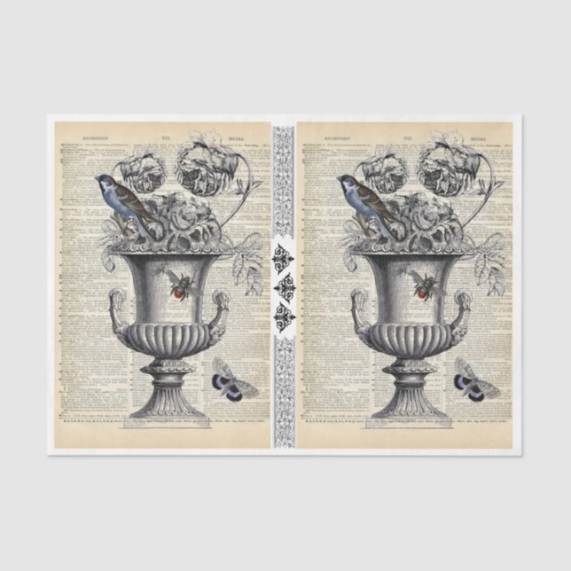 Blumenurn mit Vogel & Biene Seidenpapier (Vorderseite)