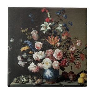 Blumenvase am Fenster, Balthasar van der Ast Fliese