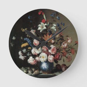 Blumenvase am Fenster, Balthasar van der Ast Runde Wanduhr