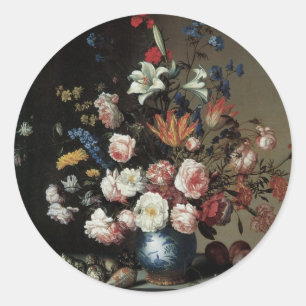 Blumenvase am Fenster, Balthasar van der Ast Runder Aufkleber