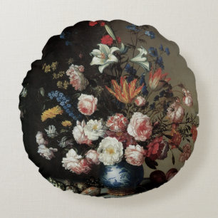 Blumenvase am Fenster, Balthasar van der Ast Rundes Kissen