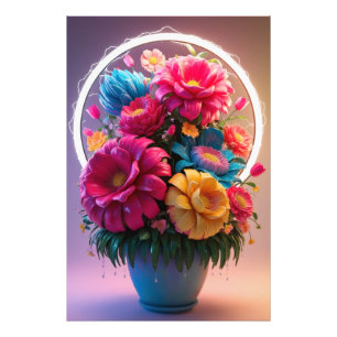 Blumenvase mit mehrfarbigen Blumen  Fotodruck