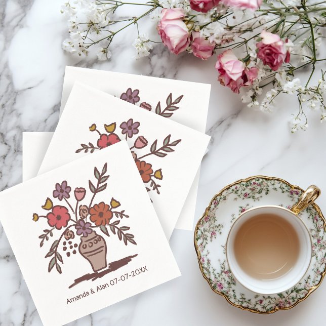 Blumenvase Sketch CUSTOM Hochzeitsstiftung Verlobu Serviette (Floral Vase Sketch CUSTOM Wedding Engagement Napkins
)