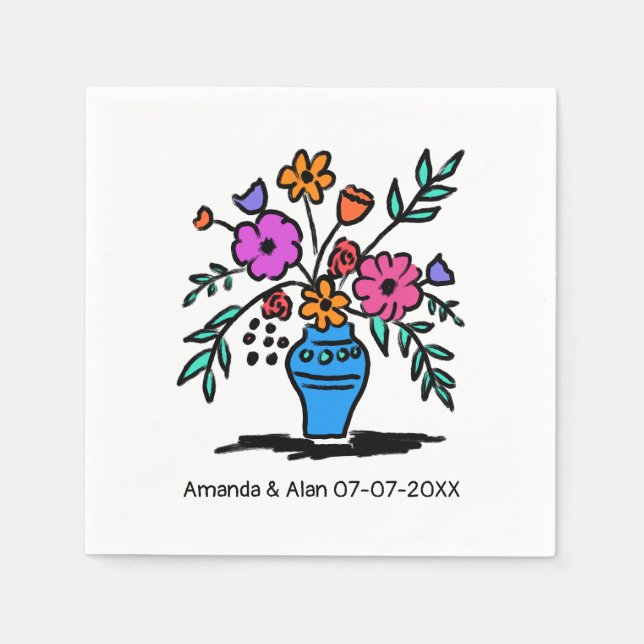 Blumenvase Sketch CUSTOM Hochzeitsstiftung Verlobu Serviette (Vorderseite)