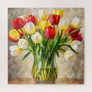 Blumenvase Tulpe – Farbige botanische Jigsaw-Puzzl