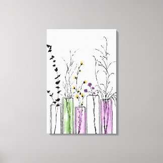 Blumenvasen Schwarz-weiße lila Canvas drucken Leinwanddruck