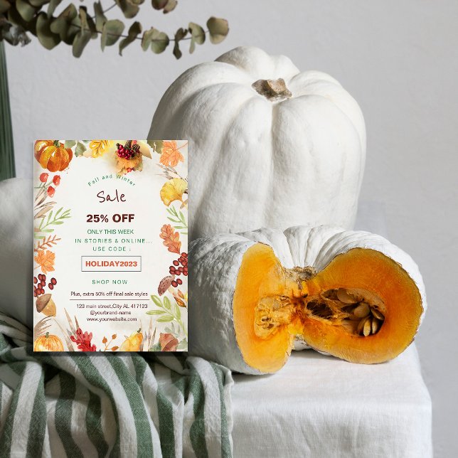 Blumenverkauf Werbeaktion Flyer (floral holiday sale promotion flyer. orange and brown autumn sale promotion marketing flyer.)