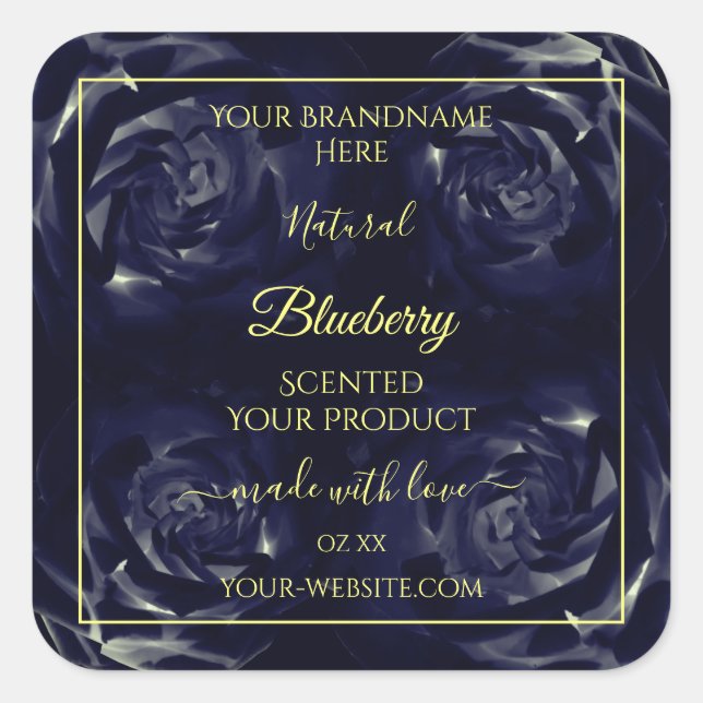 Blumenverpackungsmarken Dunkelblaue Rose Quadratischer Aufkleber (Vorderseite)
