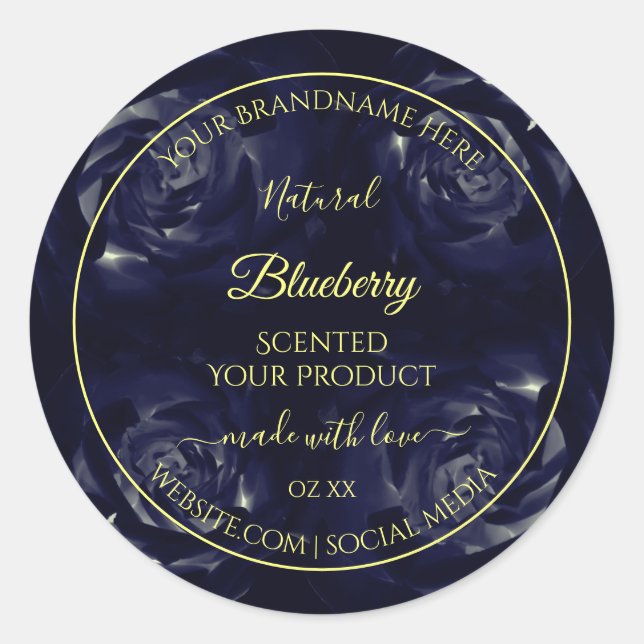 Blumenverpackungsmarken Dunkelblaue Rose Runder Aufkleber (Vorderseite)