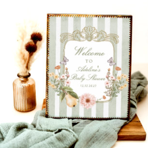 Blumenvintage Boho Salbeigrün Babyparty Willkommen Poster