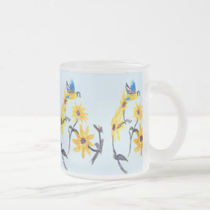 Blumenvogel Art, Blauer Tit Sonnenblumen Mattglastasse