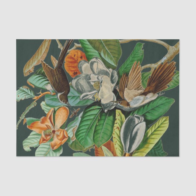Blumenvögel Dramatisches Dekoupage Tissue Paper Seidenpapier (Vorderseite)