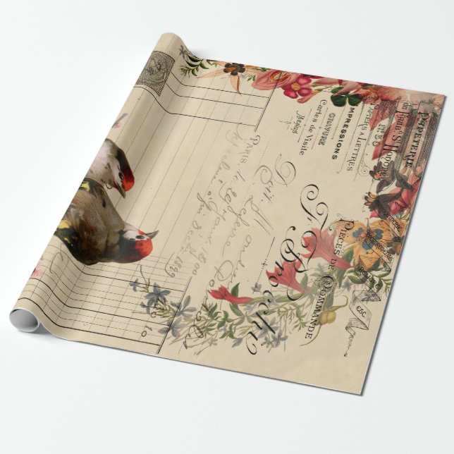 Blumenvögel Ephemere Dekoupage Tissue Paper Geschenkpapier (Ungerollt)