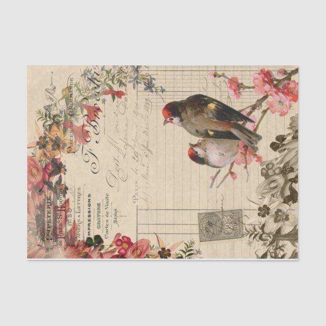 Blumenvögel Ephemere Dekoupage Tissue Paper Seidenpapier (Vorderseite)