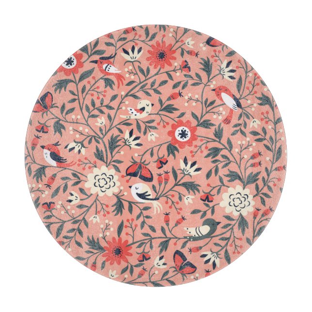 Blumenvögel Handgezogene Vintag Schneidebrett (Vorderseite)