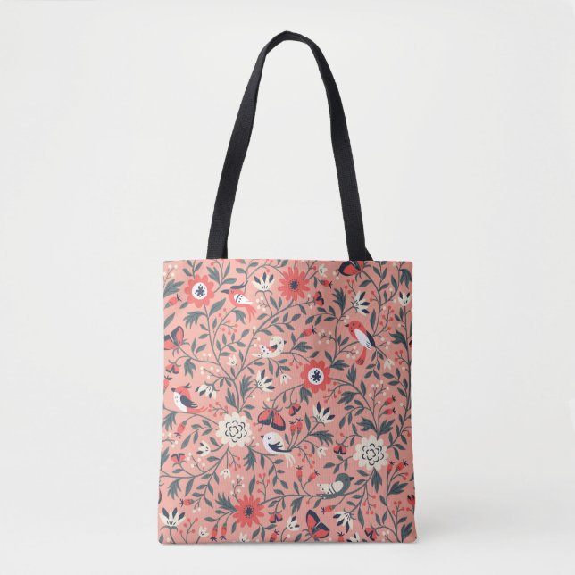 Blumenvögel Handgezogene Vintag Tasche (Vorderseite)