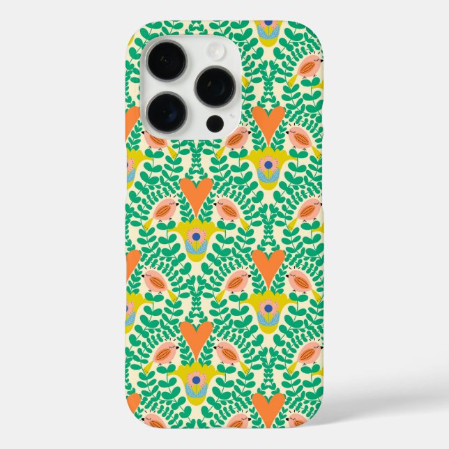 Blumenvögel mit Herz iPhone 16 Pro Hülle (Rückseite)