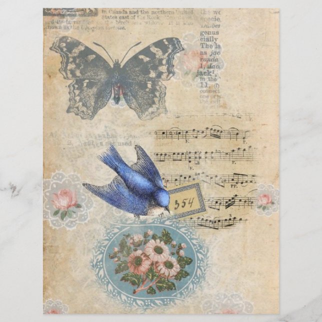 Blumenvogel und Butterfly Collage Scrapbook (Vorderseite)