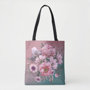Blumenvorlage. Schöne Blume, Torfbäume und Iris Tasche