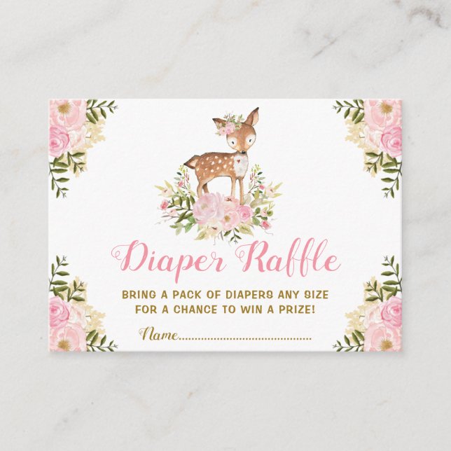 Blumenwald Deer Diaper Raffle Girl Babydusche Begleitkarte (Vorderseite)