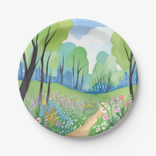 Blumenwald   Natur Wasserfarbe Wildblumen Pappteller
