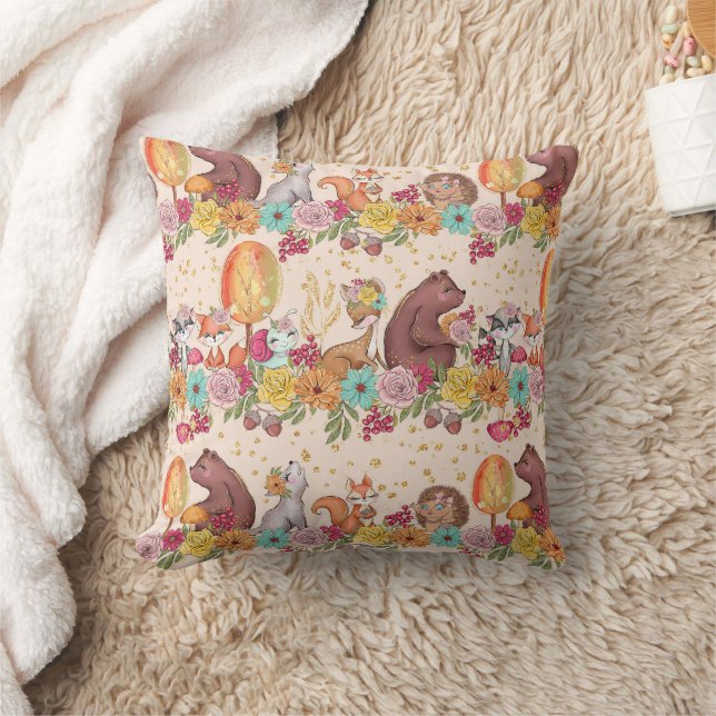 Blumenwaldfreunde Muster für Waldtiere Kissen (Decke)