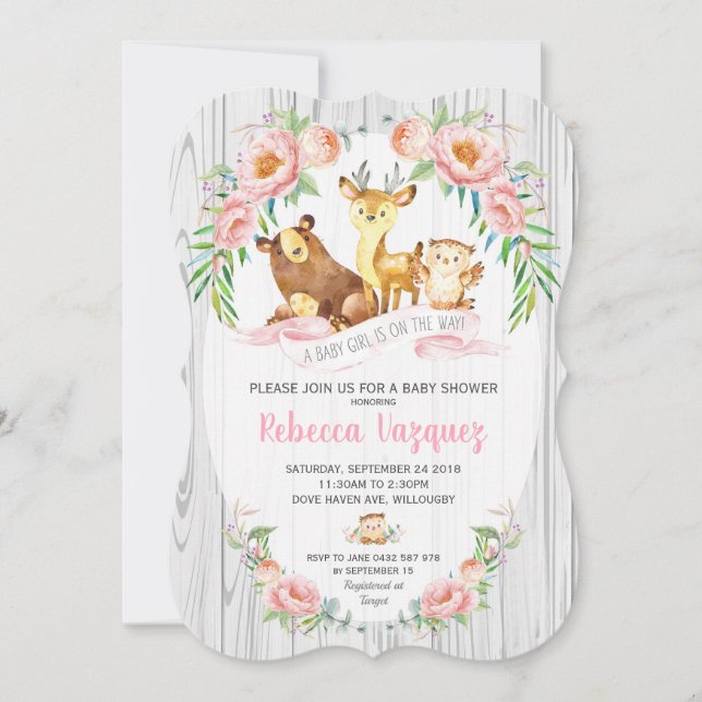BlumenwaldtierBabyparty-Einladungs-Mädchen Einladung (Vorderseite)