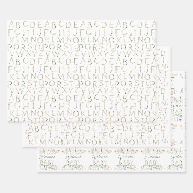Blumenwasser Alphabet Babydusche Geschenkwrake Geschenkpapier Set (Set)