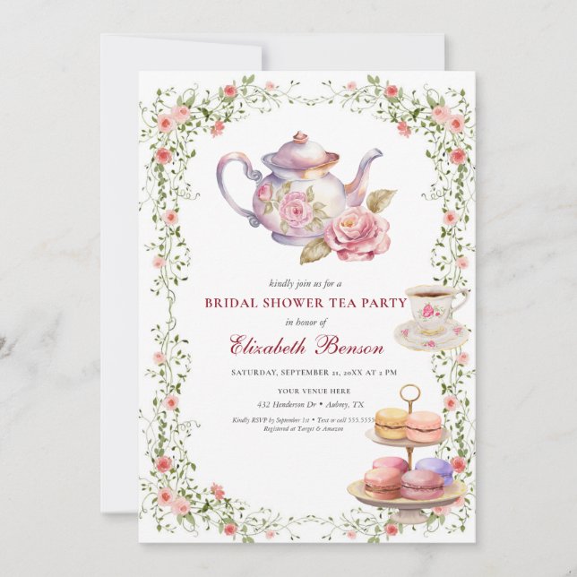 Blumenwasser, Brautparty, Teezeit, Prett Einladung (Vorderseite)