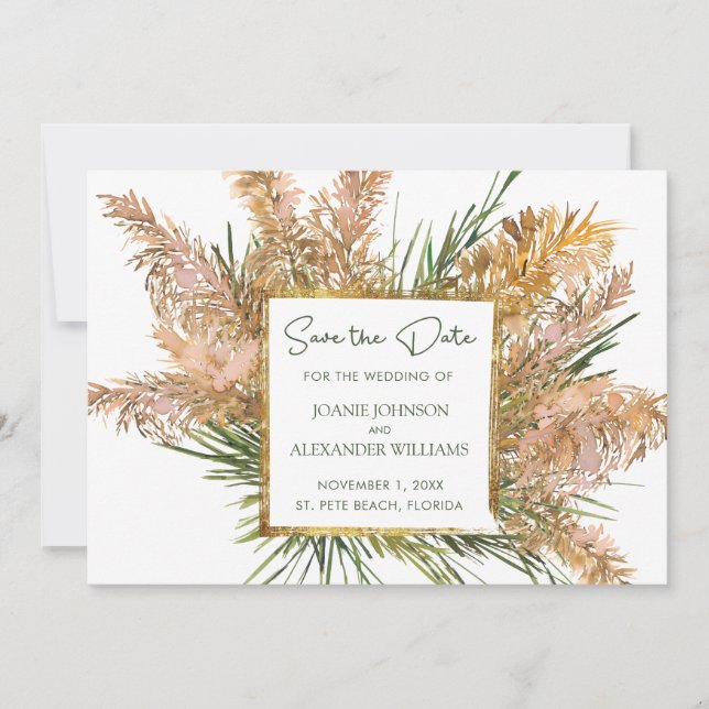 Blumenwasser Pampas Grass Wedding Save The Date (Vorderseite)