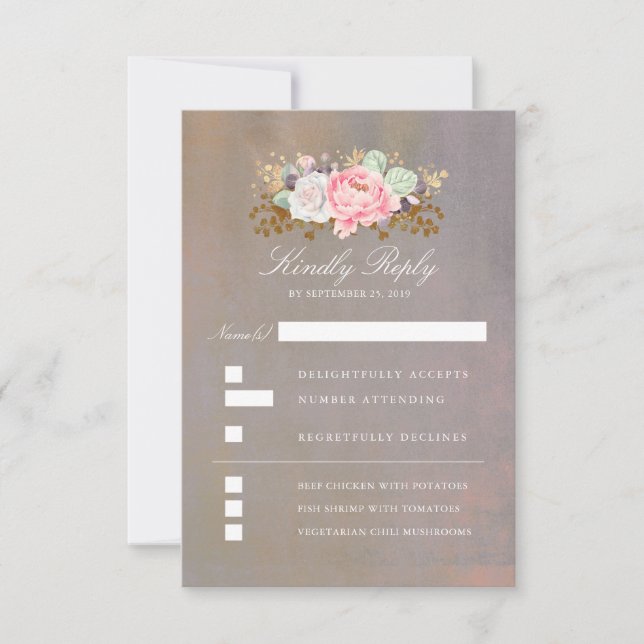 Blumenwasser Vintage Wedding UAWG RSVP Karte (Vorderseite)