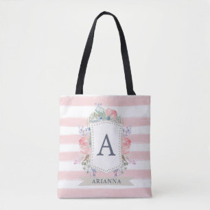 Blumenwatercolor-Wappen mit Streifen des Tasche