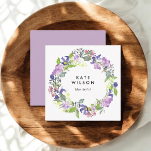 BlumenWatercolorwreath-lila blaue Blume Quadratische Visitenkarte