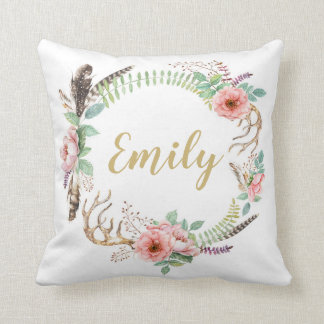 BlumenWatercolorwreath-personalisiertes Kissen