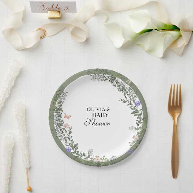 Blumenweich Grüne grüne Dusche Grün Baby Pappteller (Hochzeit)