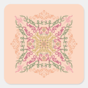 Blumenweiches Pfirsich-Kaleidoskop- Schrift Beste Quadratischer Aufkleber